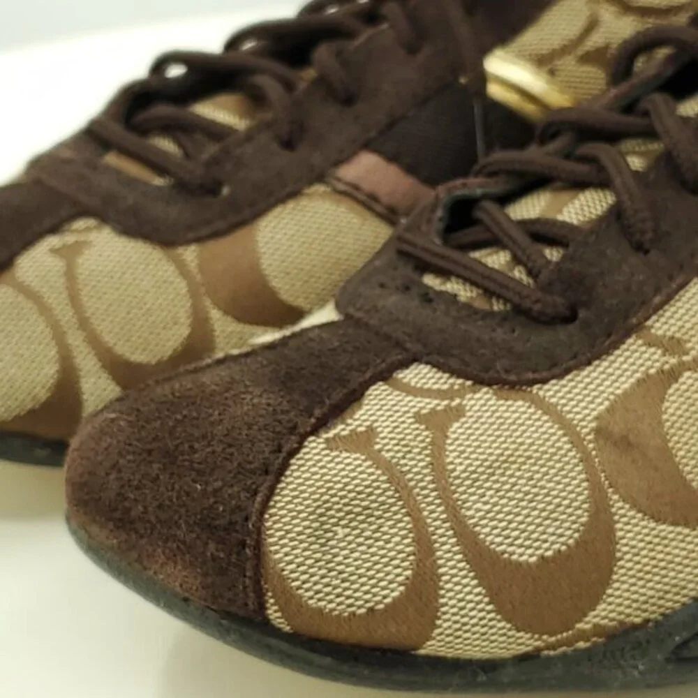 Coach Jayme Signature Suede/Canvas Sneakers 6 Brown/Tan/Gold